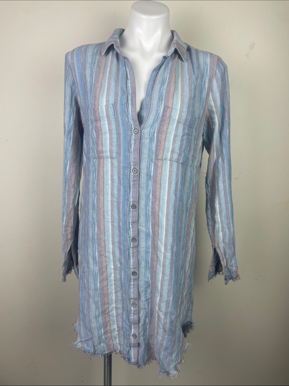 Cloth & Stone Button Front Shirt Sleeve Dress